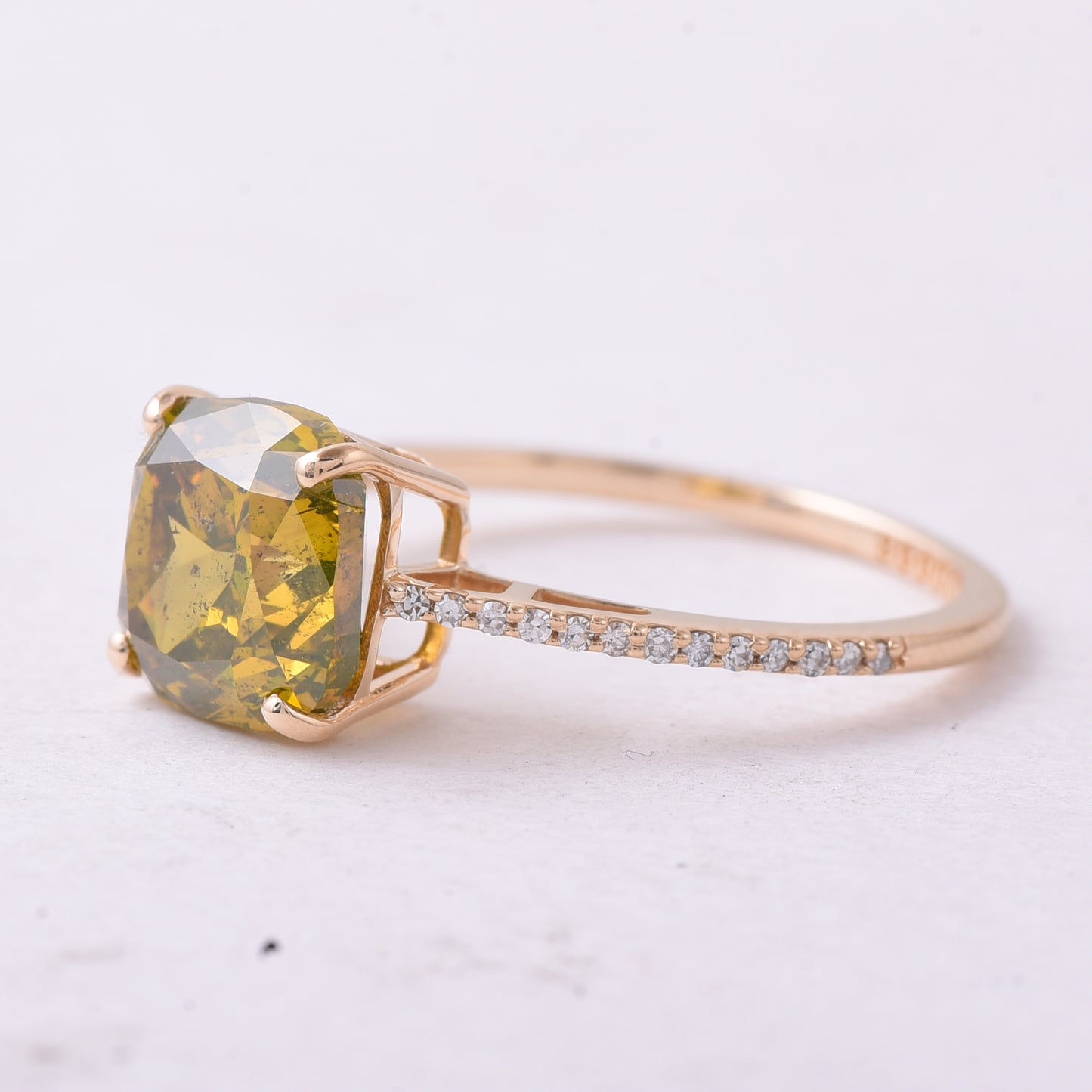 3.10 Ct Cushion Yellow Diamond 14K Gold Ring