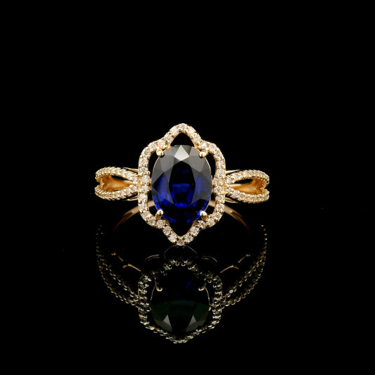 2.58 Ct Oval Mixed Cut Lab Grown Sapphire 14K Gold Ring