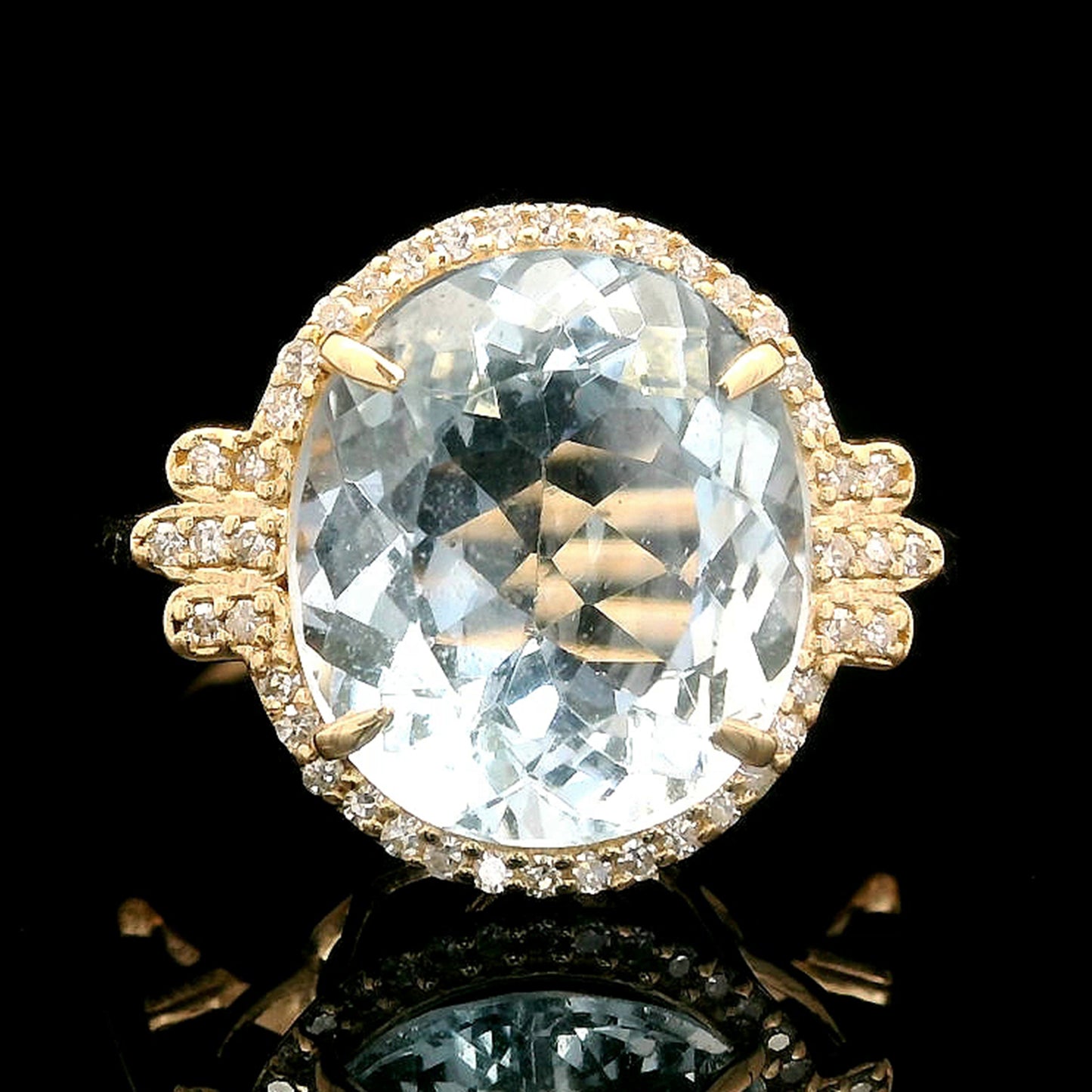 4.29 Ct Oval Mixed Cut Natural Aquamarine 14K Gold Ring
