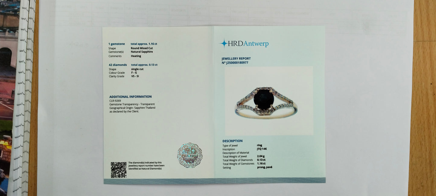 1.29 Ct Round Mixed Cut Natural Sapphire 14K Gold Ring