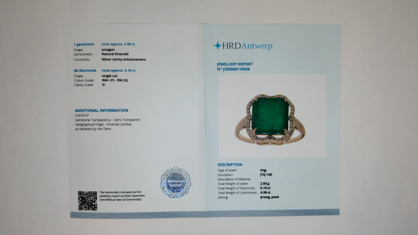 5.18 Ct Octagon Step Cut Natural Emerald 14K Gold Ring