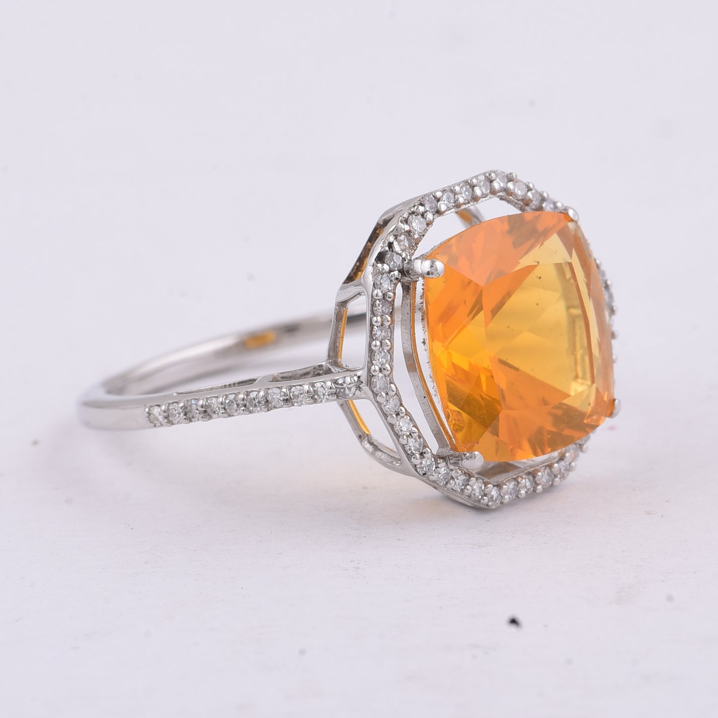 2.79 Ct Cushion Natural Fire Opal 950 Platinum Ring