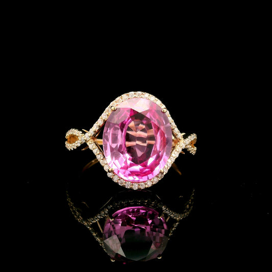 5.61 Ct Oval Mixed Cut Lab Grown Pink Sapphire 14K Gold Ring