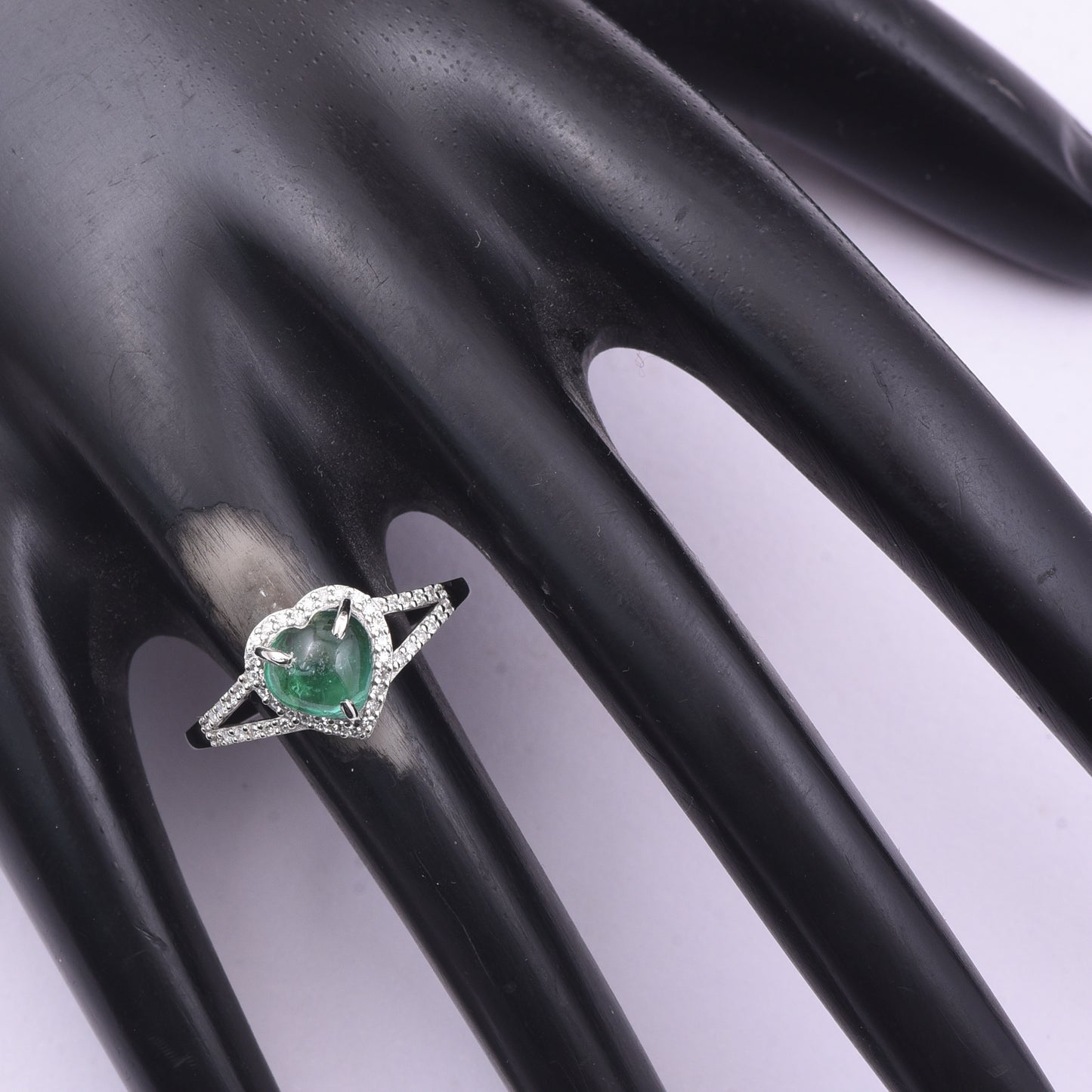 1.30 Ct Heart Cabochon Natural Emerald 950 Platinum Ring