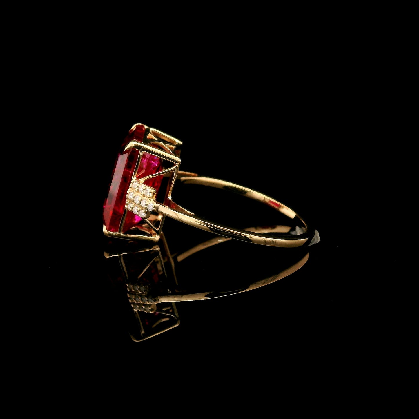 7.55 Ct Emerald Cut Lab Grown Ruby 14K Gold Ring