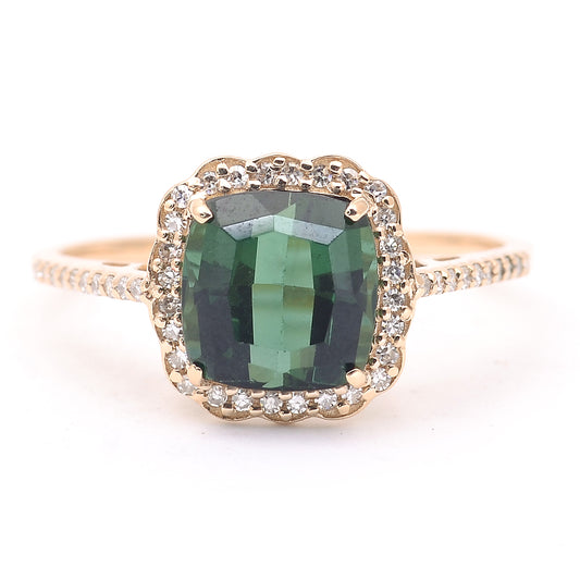 2.46 Ct Cushion Mixed Cut Natural Tourmaline 14K Gold Ring