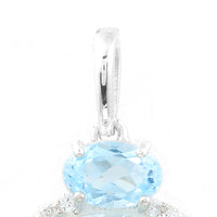 4.83 Ct Oval Blue Topaz, White Zircon 925 Sterling Silver Pendant