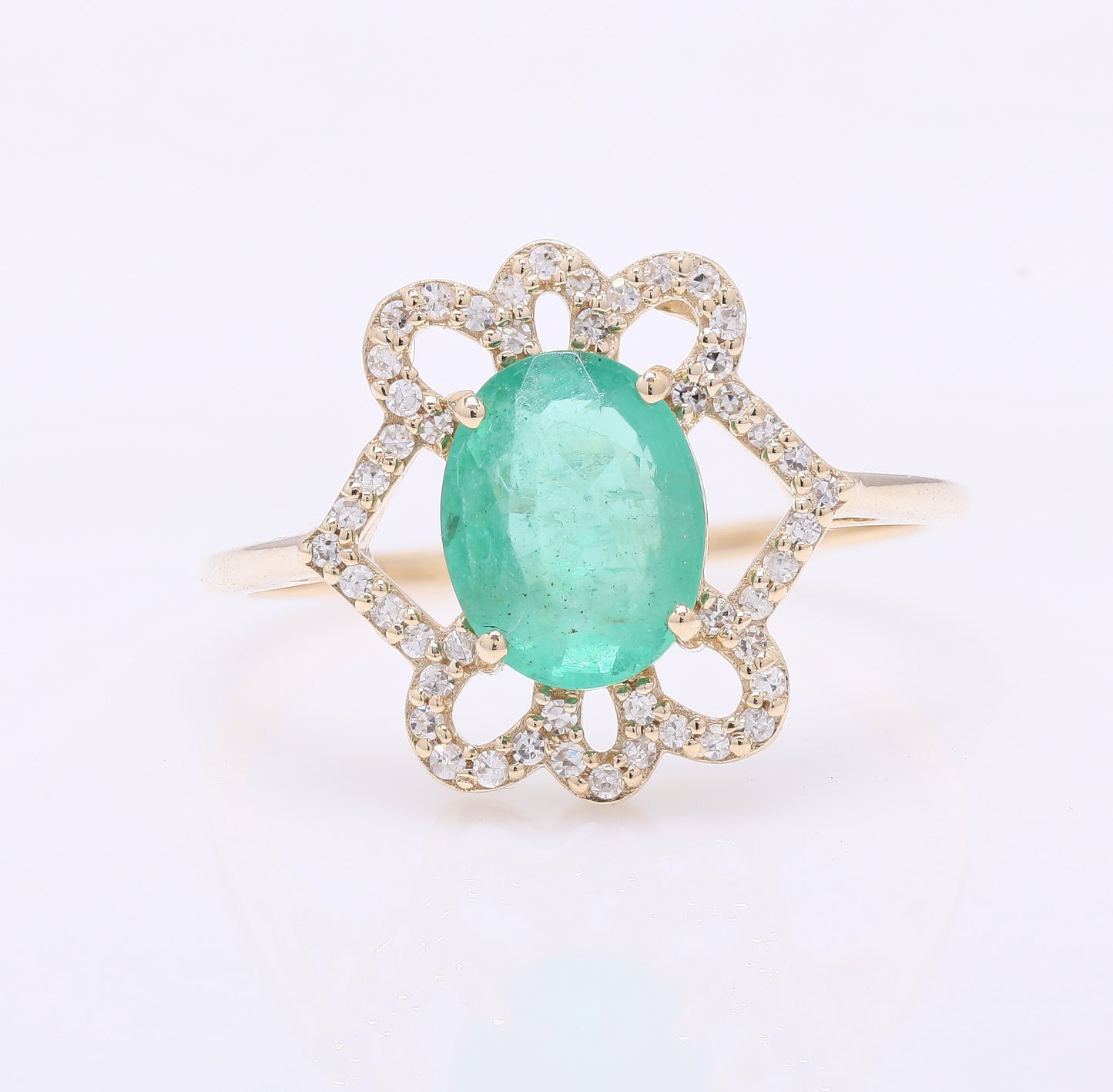 1.59 Ct Oval Mixed Cut Natural Emerald 14K Gold Ring
