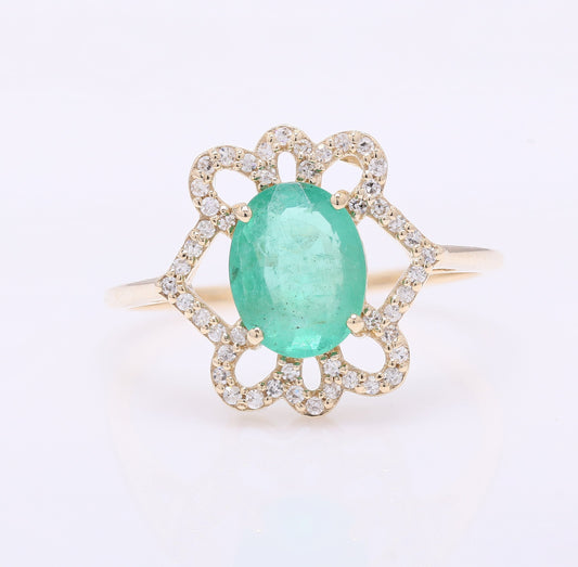1.59 Ct Oval Mixed Cut Natural Emerald 14K Gold Ring