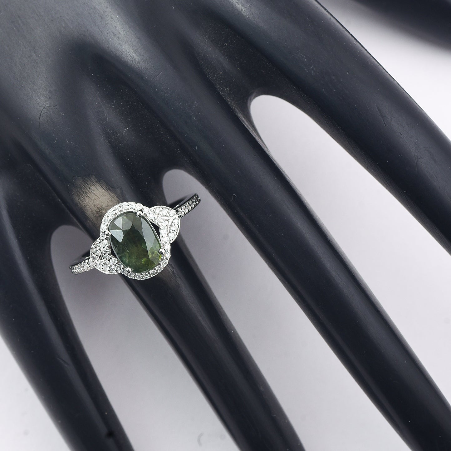 2.42 Ct Oval Mixed Cut Natural Green Sapphire 950 Platinum Ring