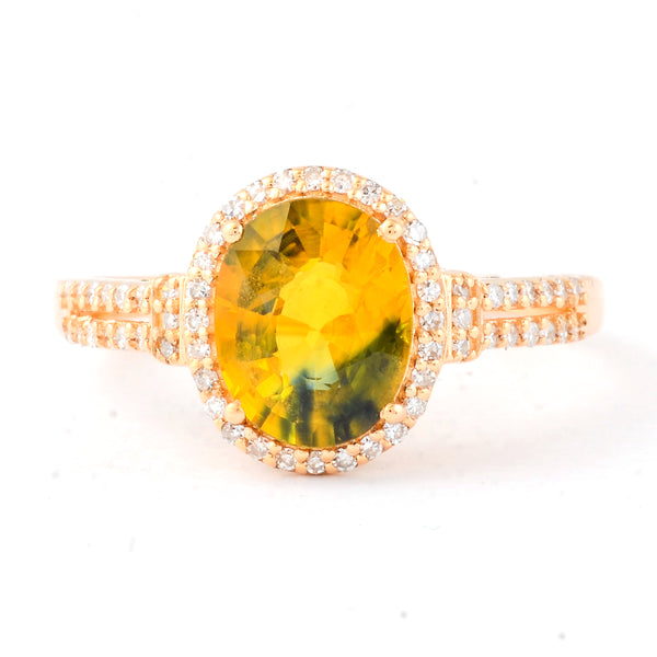 2.36 Ct Oval Mixed Cut Natural Bi Coloured Sapphire 14K Gold Ring