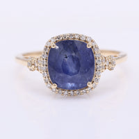 4.27 Ct Cushion Mixed Cut Natural Sapphire 14K Gold Ring