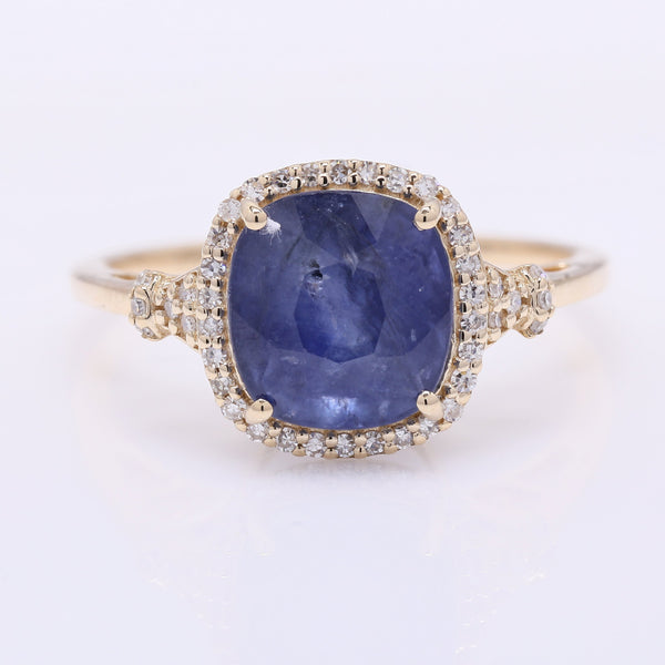 4.27 Ct Cushion Mixed Cut Natural Sapphire 14K Gold Ring