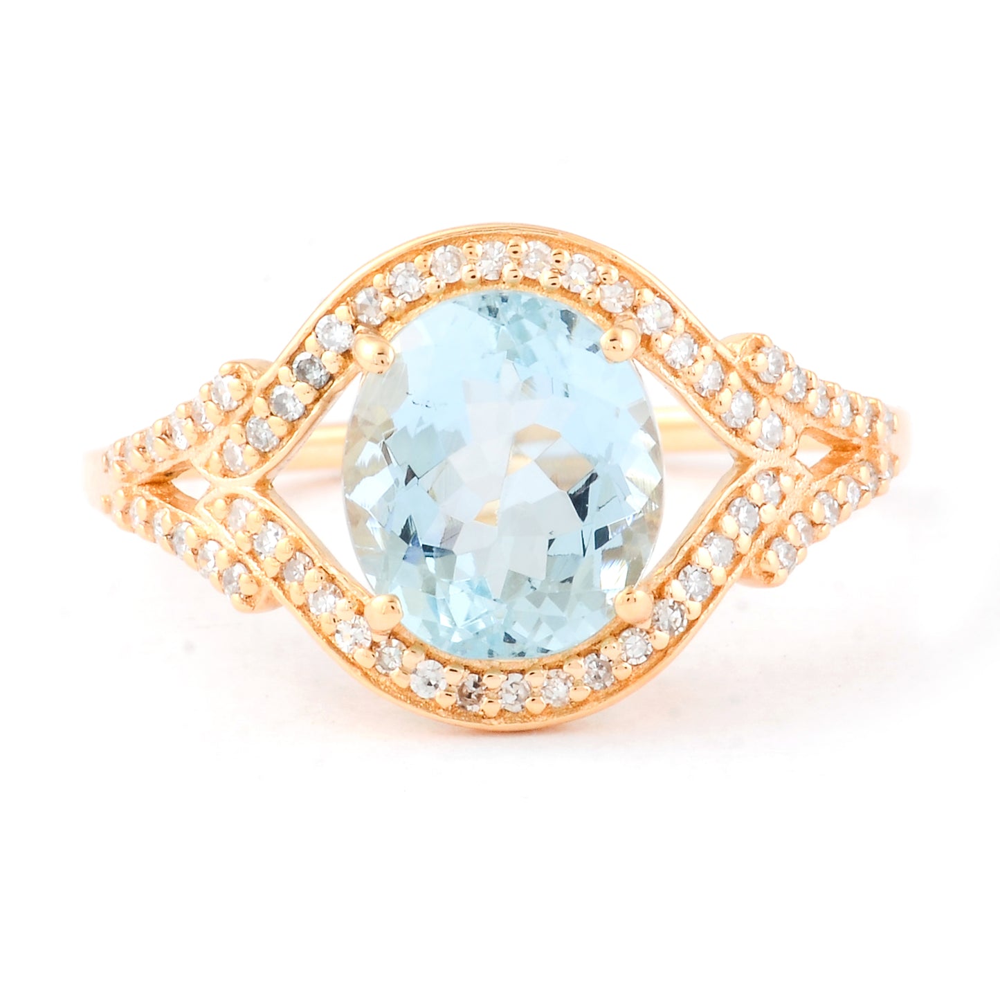 1.82 Ct Oval Mixed Cut Natural Aquamarine 14K Gold Ring