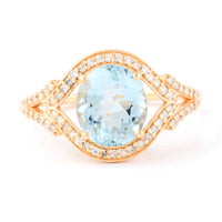 1.82 Ct Oval Mixed Cut Natural Aquamarine 14K Gold Ring