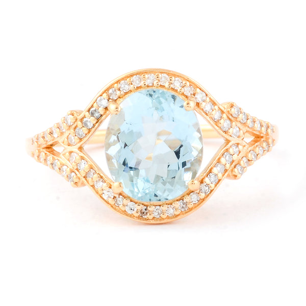 1.82 Ct Oval Mixed Cut Natural Aquamarine 14K Gold Ring
