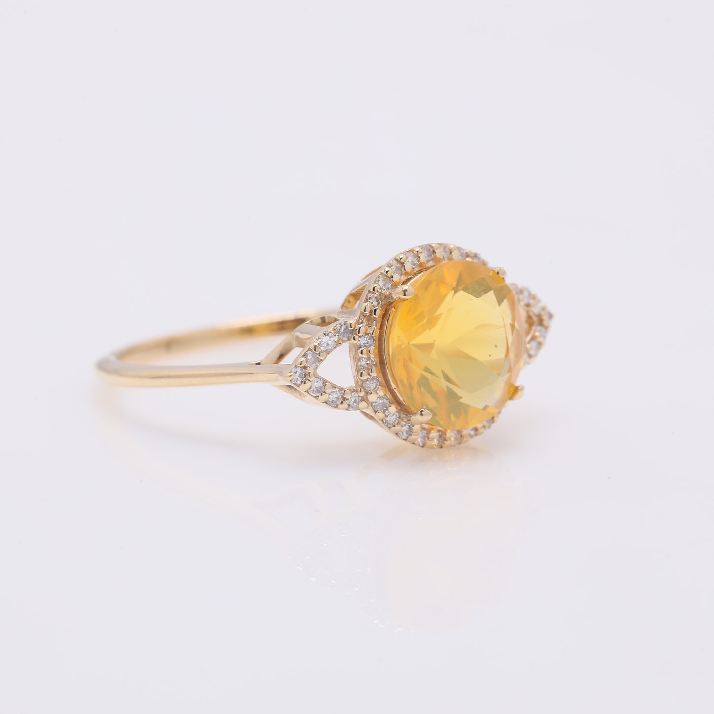1.31 Ct Round Mixed Cut Natural Fire Opal 14K Gold Ring