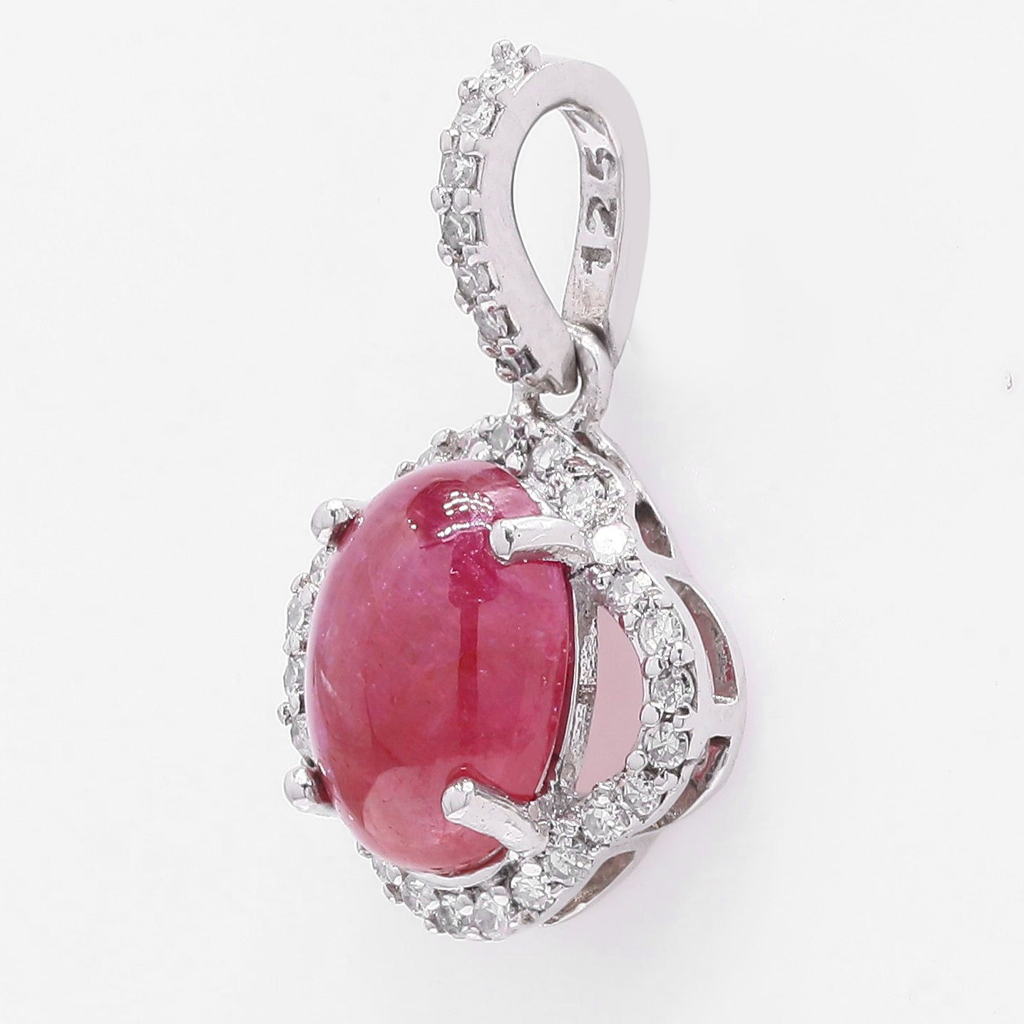 1.73 Ct Oval Cabochon Cut Natural Ruby 950 Platinum Pendant