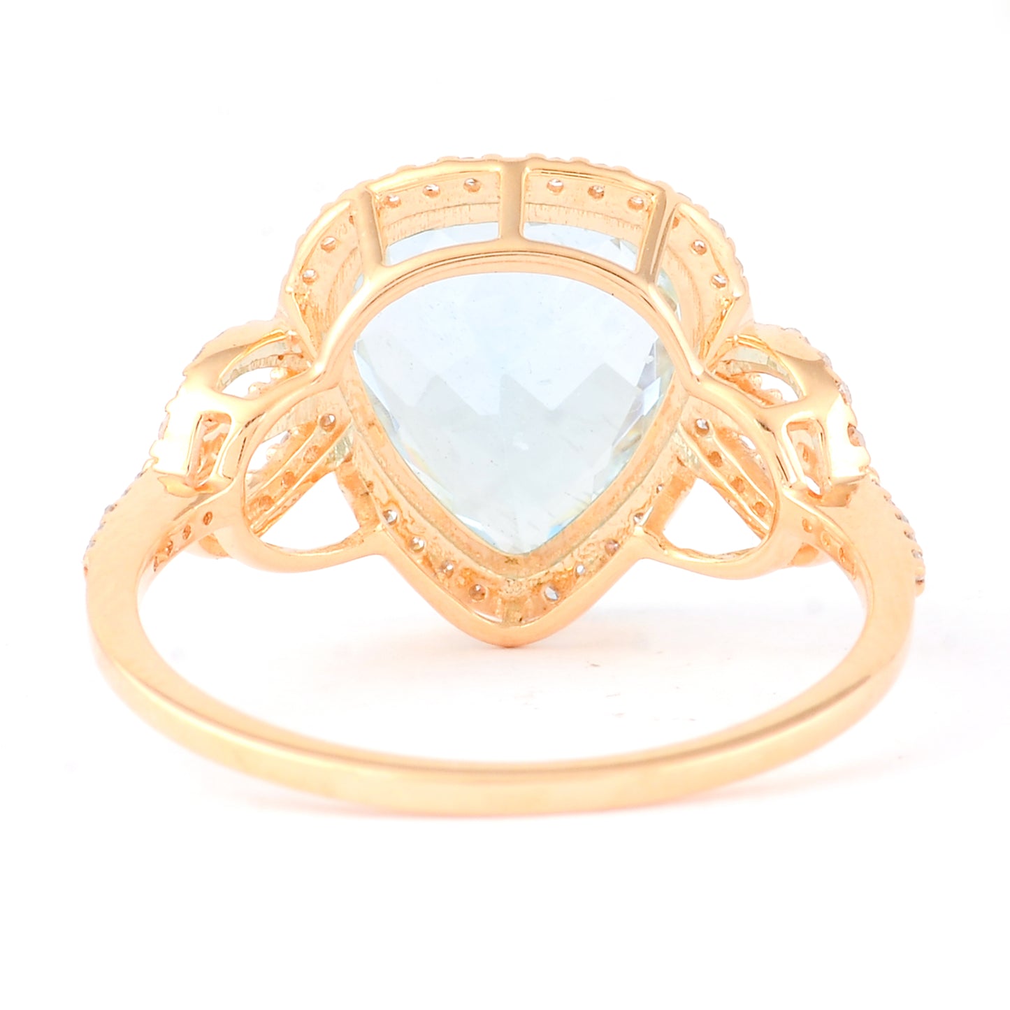 3.06 Ct Pear Mixed Cut Natural Aquamarine 14K Gold Ring