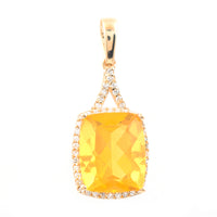 2.94 Ct Cushion Mixed Cut Natural Fire Opal 14K Gold Pendant