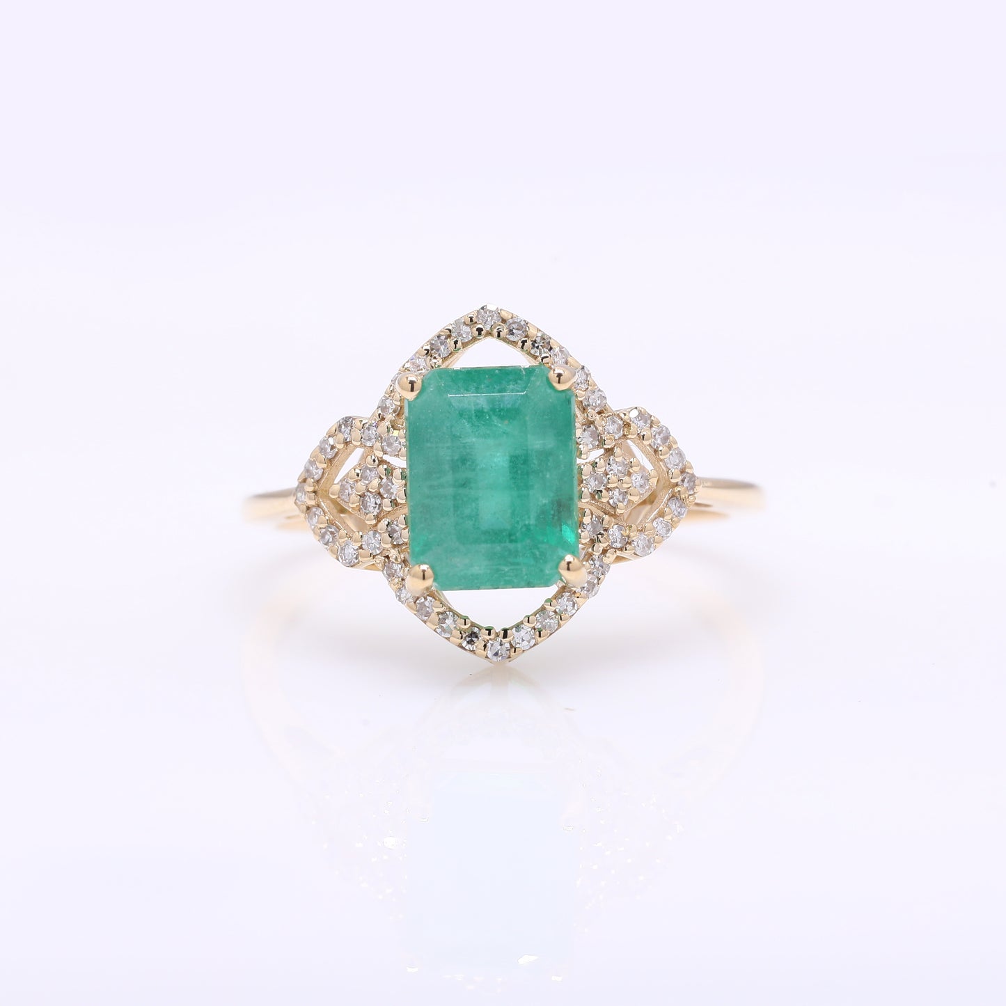2.41 Ct Octagon Step Cut Natural Emerald 14K Gold Ring