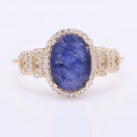 2.77 Ct Oval Mixed Cut Natural Sapphire 14K Gold Ring