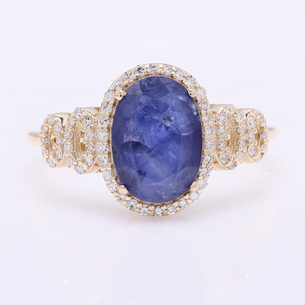 2.77 Ct Oval Mixed Cut Natural Sapphire 14K Gold Ring