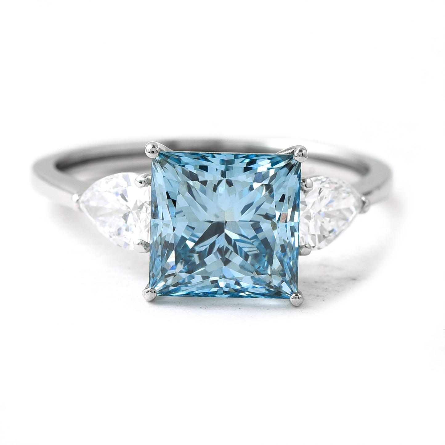 3.62 Ct Princess Cut Blue Lab Grown Diamond 950 Platinum Ring