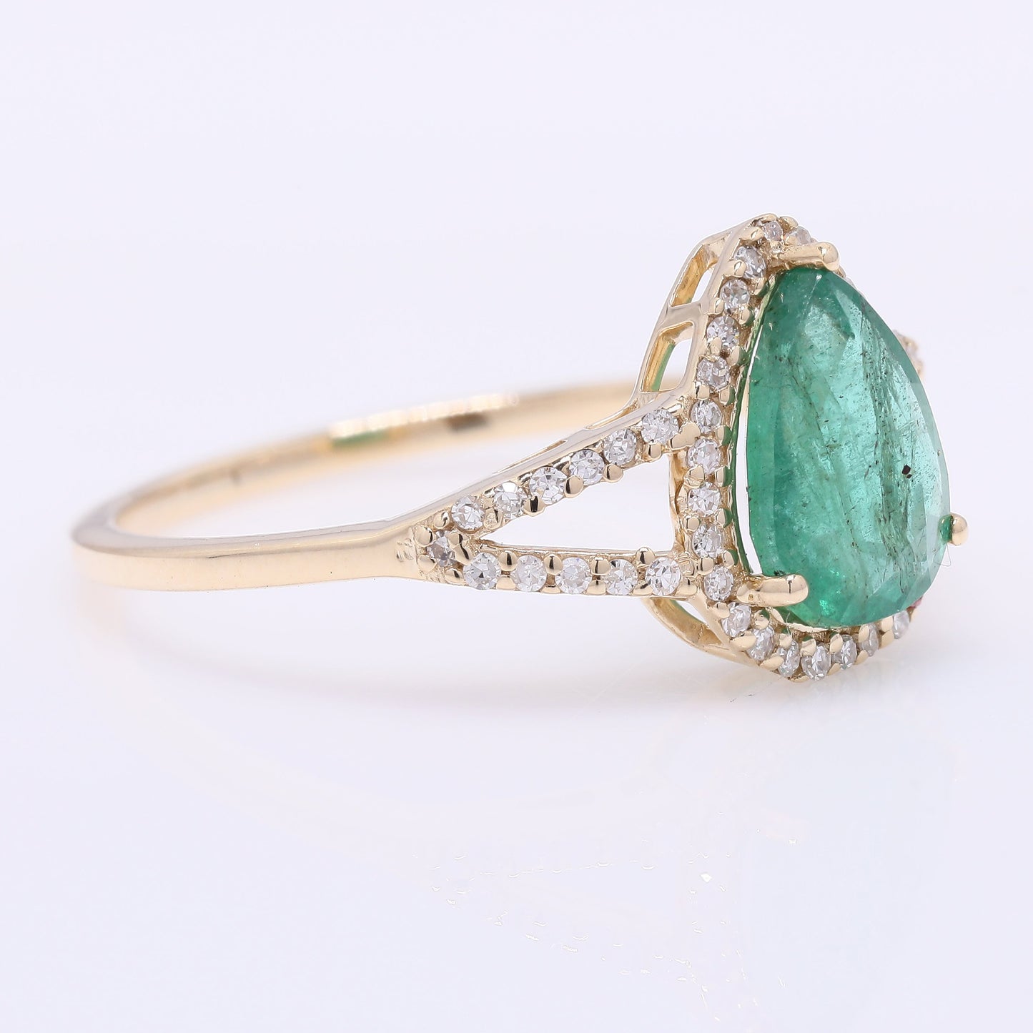 1.48 Ct Pear Mixed Cut Natural Emerald 14K Gold Ring