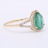 1.48 Ct Pear Mixed Cut Natural Emerald 14K Gold Ring