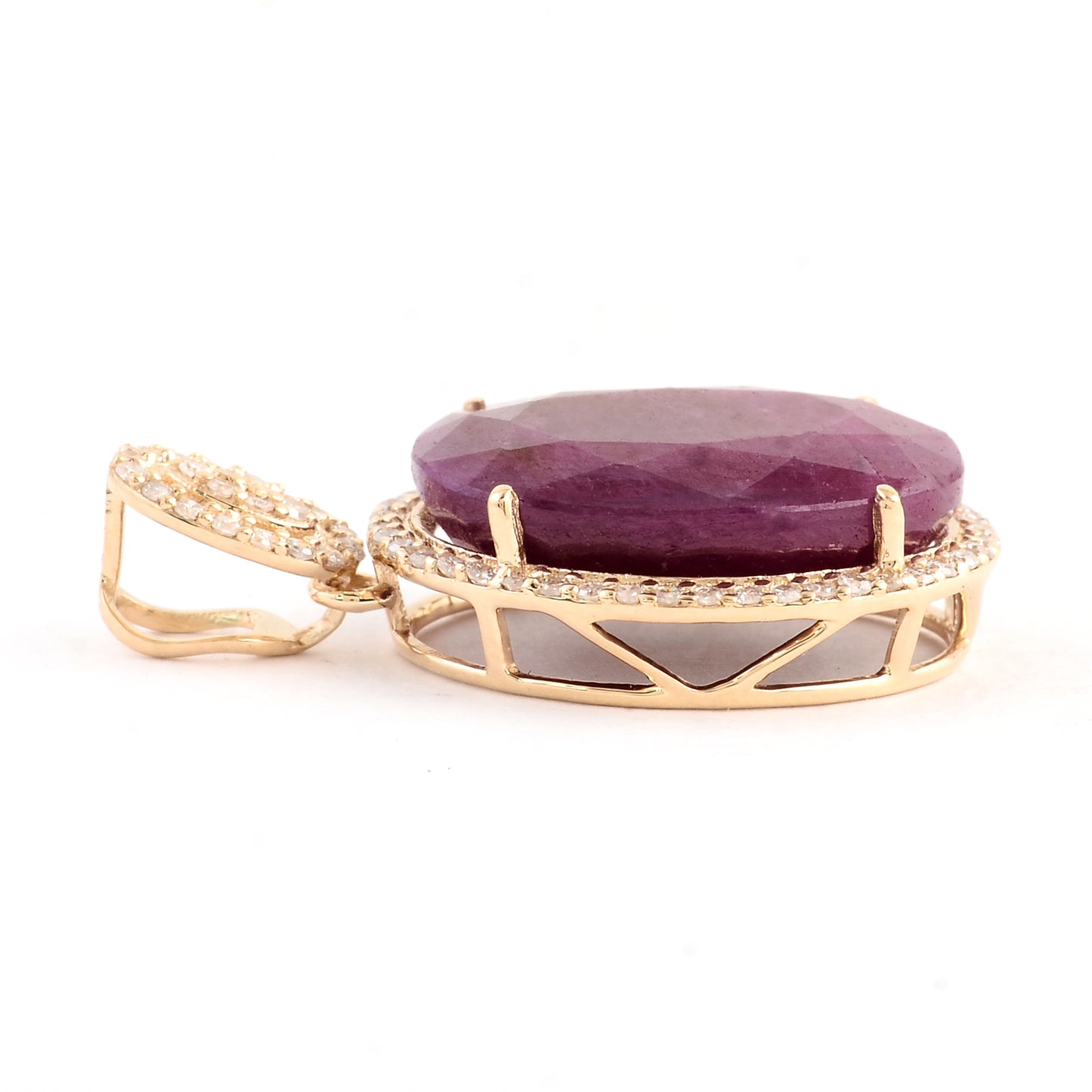 8.16 Ct Oval Mixed Cut Natural Corundum Ruby 14K Gold Pendant