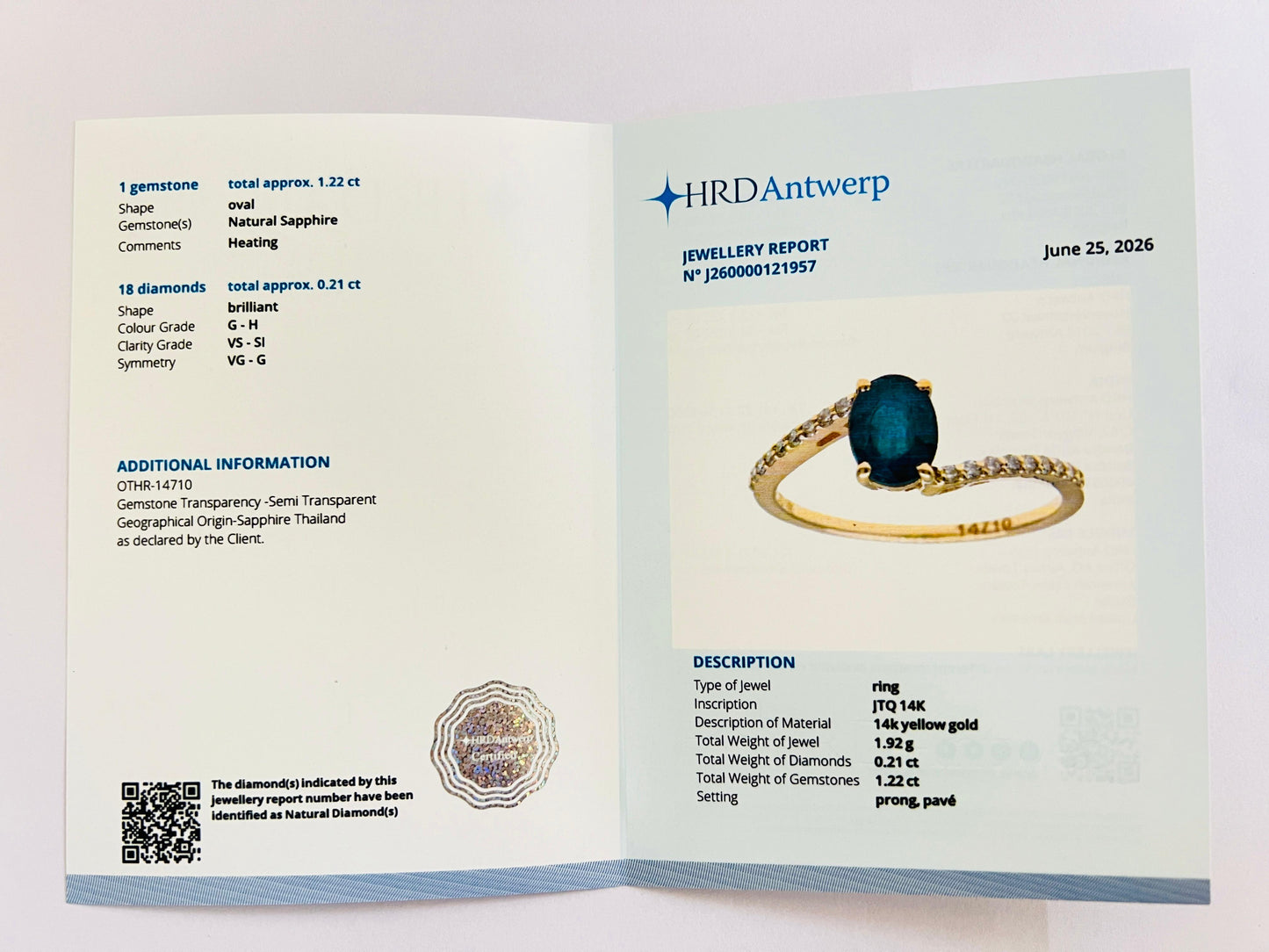 1.43 Ct Oval Natural Sapphire 14K Gold Ring