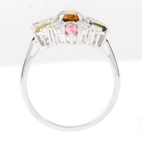 2.14 Ct Oval Mixed Cut, Marquise Mixed Cut Natural Multi-Coloured Tourmaline 950 Platinum Ring