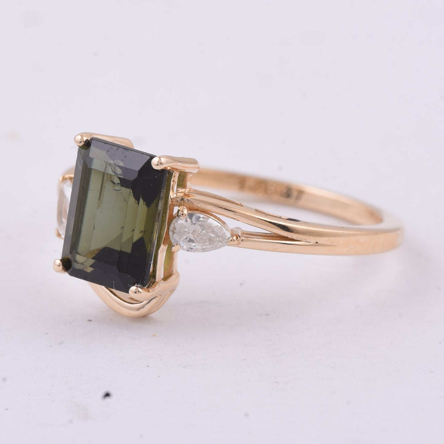 1.79 Ct Octagon Step Cut Natural Green Tourmaline 14K Gold Ring