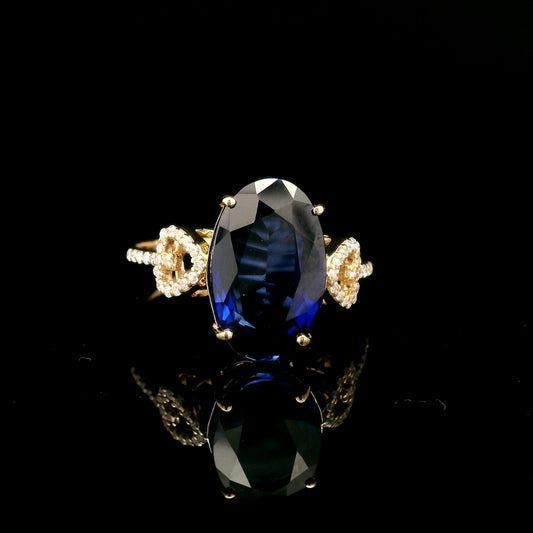5.30 Ct Oval Mixed Cut Lab Grown Sapphire 14K Gold Ring