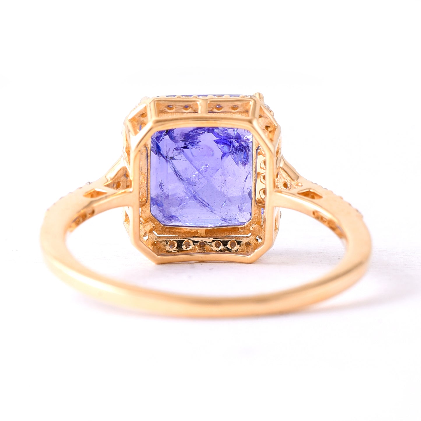 3.87 Ct Octagon Step Cut Natural Tanzanite 14K Gold Ring
