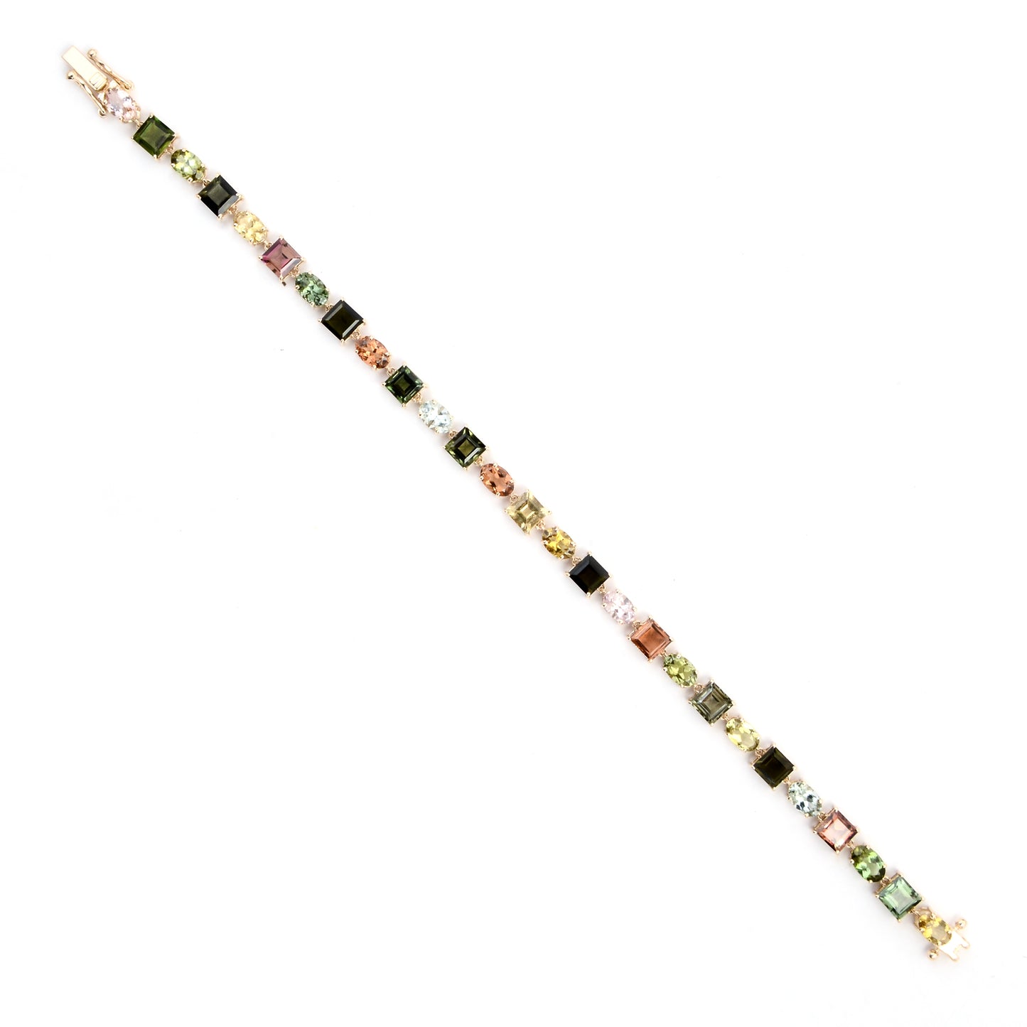 14.90 Ct Square Multi Tourmaline 14K Gold Bracelet