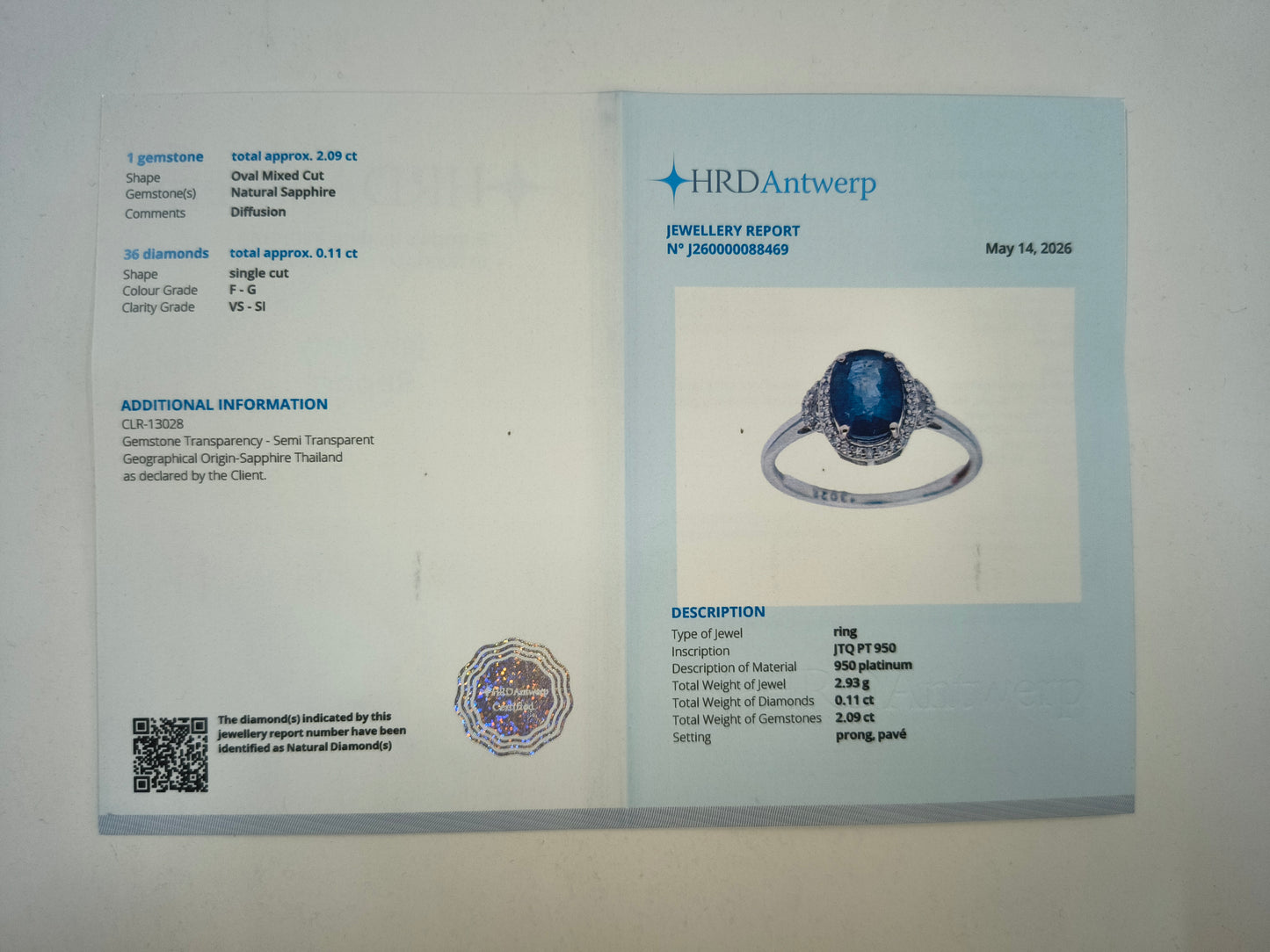 2.49 Ct Oval Mixed Cut Natural Sapphire 950 Platinum Ring