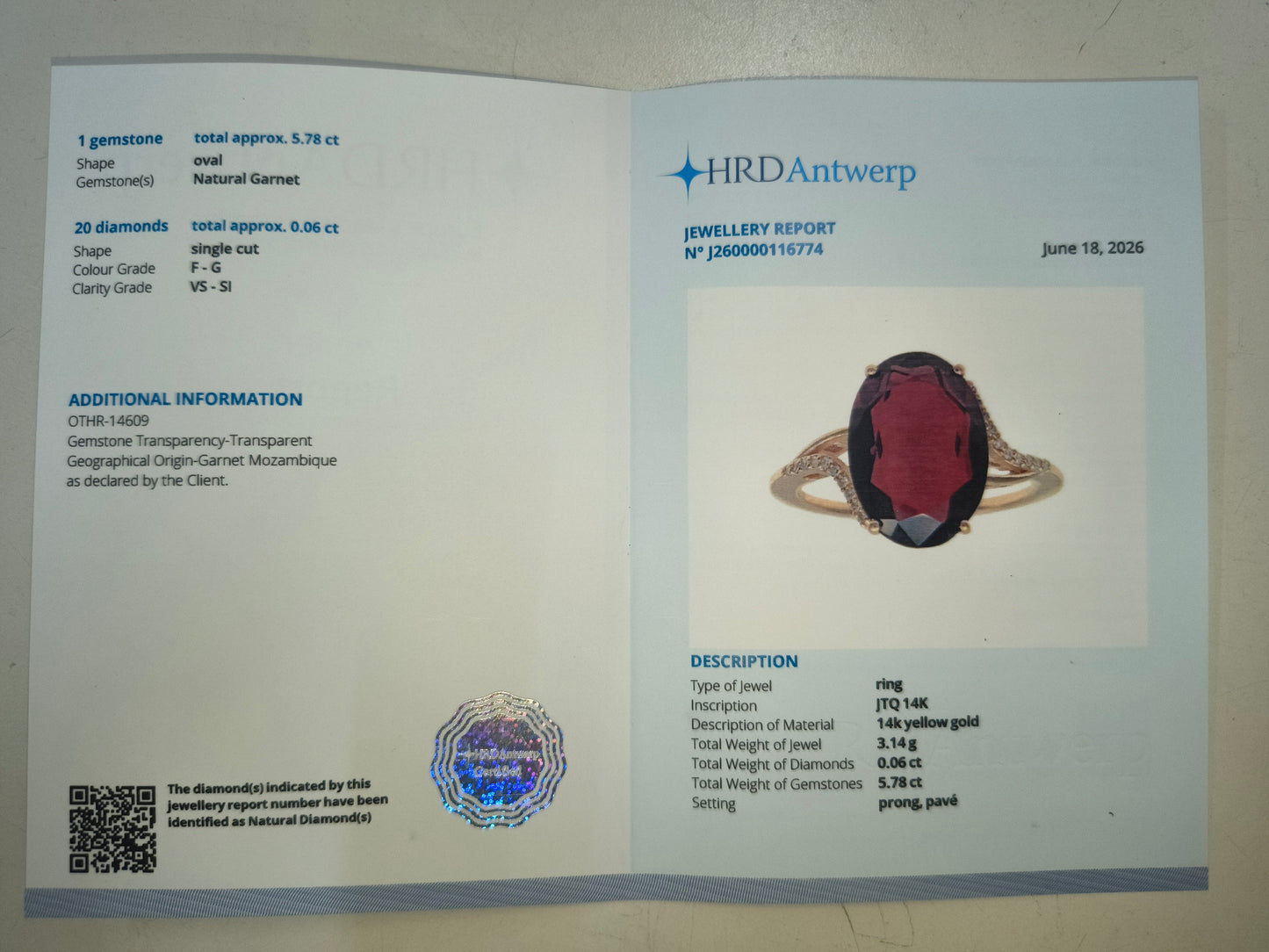 5.84 Ct Oval Natural Garnet 14K Gold Ring