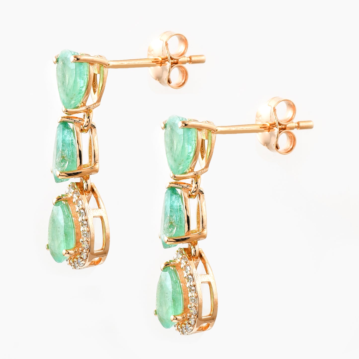 2.40 Ct Pear Mixed Cut Natural Emerald 14K Gold Earrings