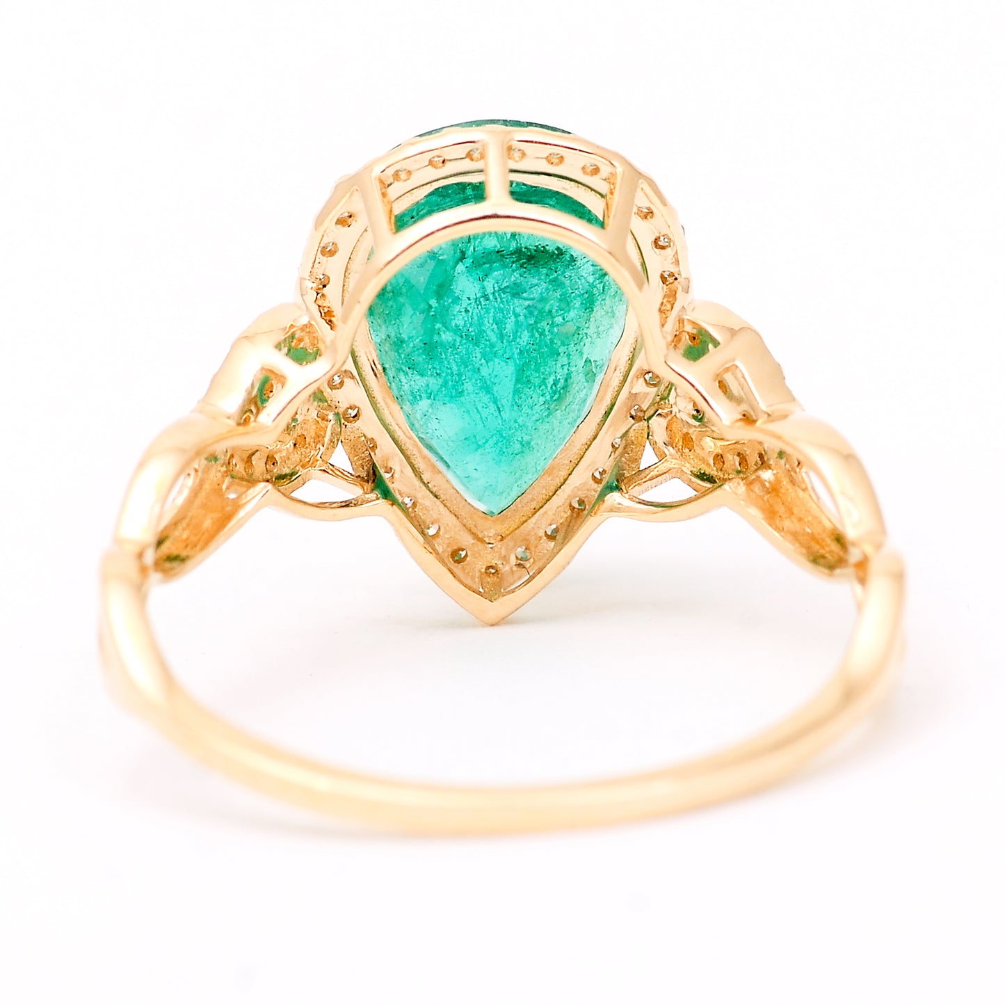 2.69 Ct Pear Mixed Cut Natural Emerald 14K Gold Ring