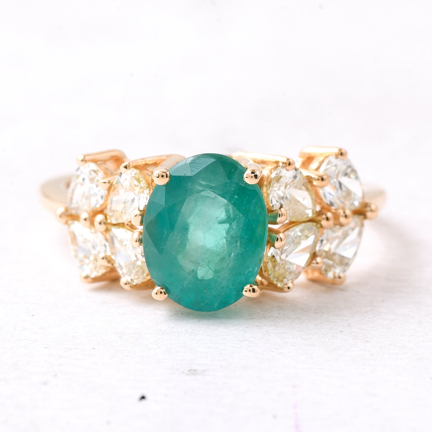 3.14 Ct Oval Mixed Cut Natural Emerald 14K Gold Ring