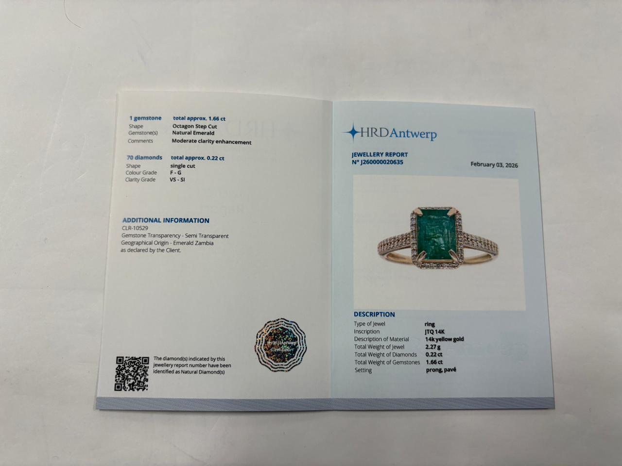 1.88 Ct Octagon Step Cut Natural Emerald 14K Gold Ring