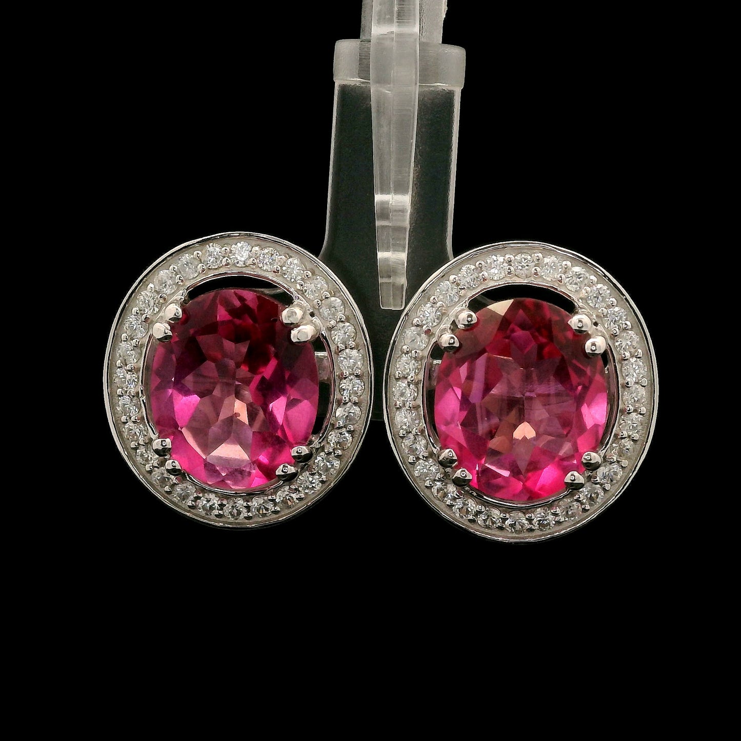 13.23 Ct Oval Pink Topaz, White Zircon 925 Sterling Silver Earrings