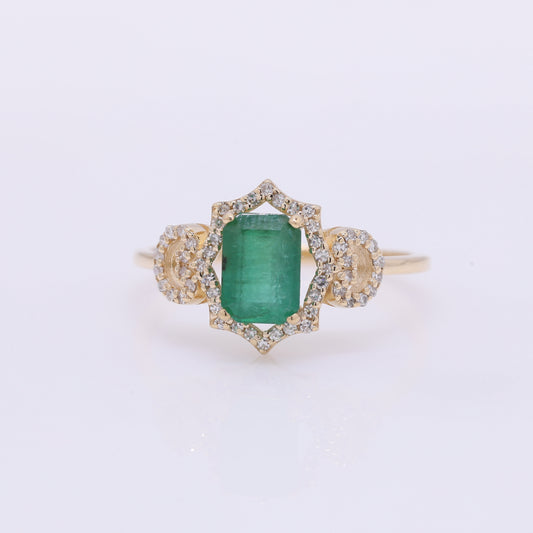 1.27 Ct Octagon Step Cut Natural Emerald 14K Gold Ring