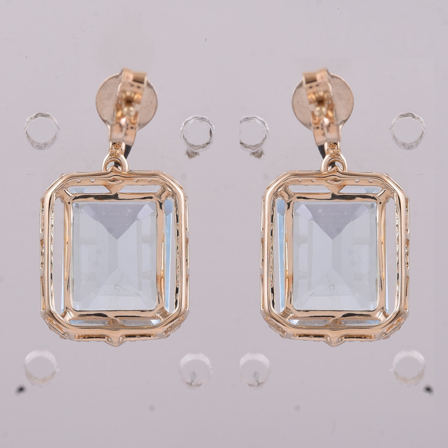 8.02 Ct Octagon Blue Topaz 9K Gold Earrings