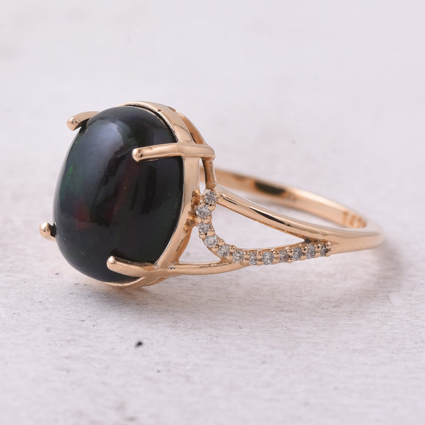 3.39 Ct Oval Cabochon Cut Natural Black Opal 14K Gold Ring