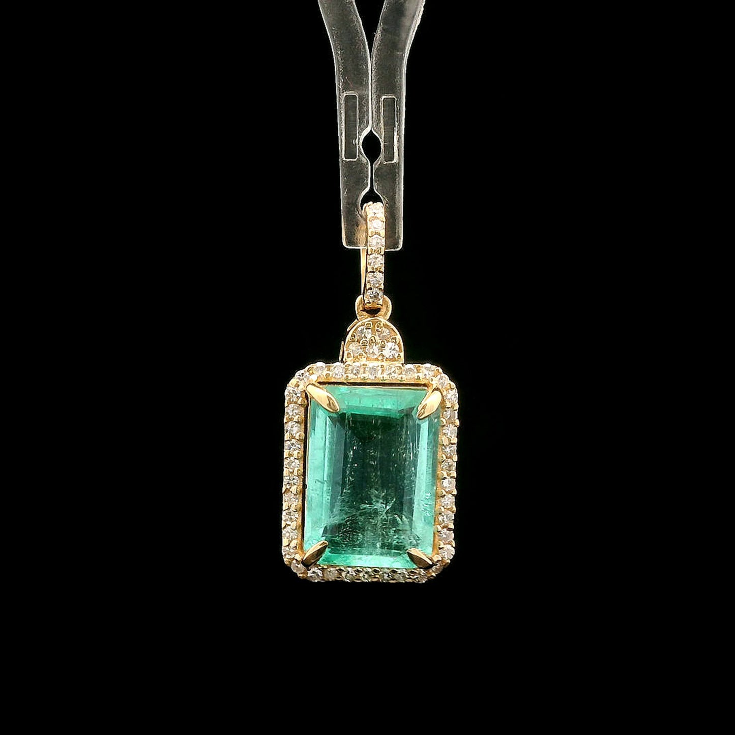 2.92 Ct Octagon Step Cut Natural Emerald 14K Gold Pendant