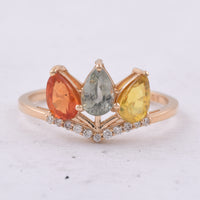 1.92 Ct Pear Natural Multi Coloured Sapphire 14K Gold Ring