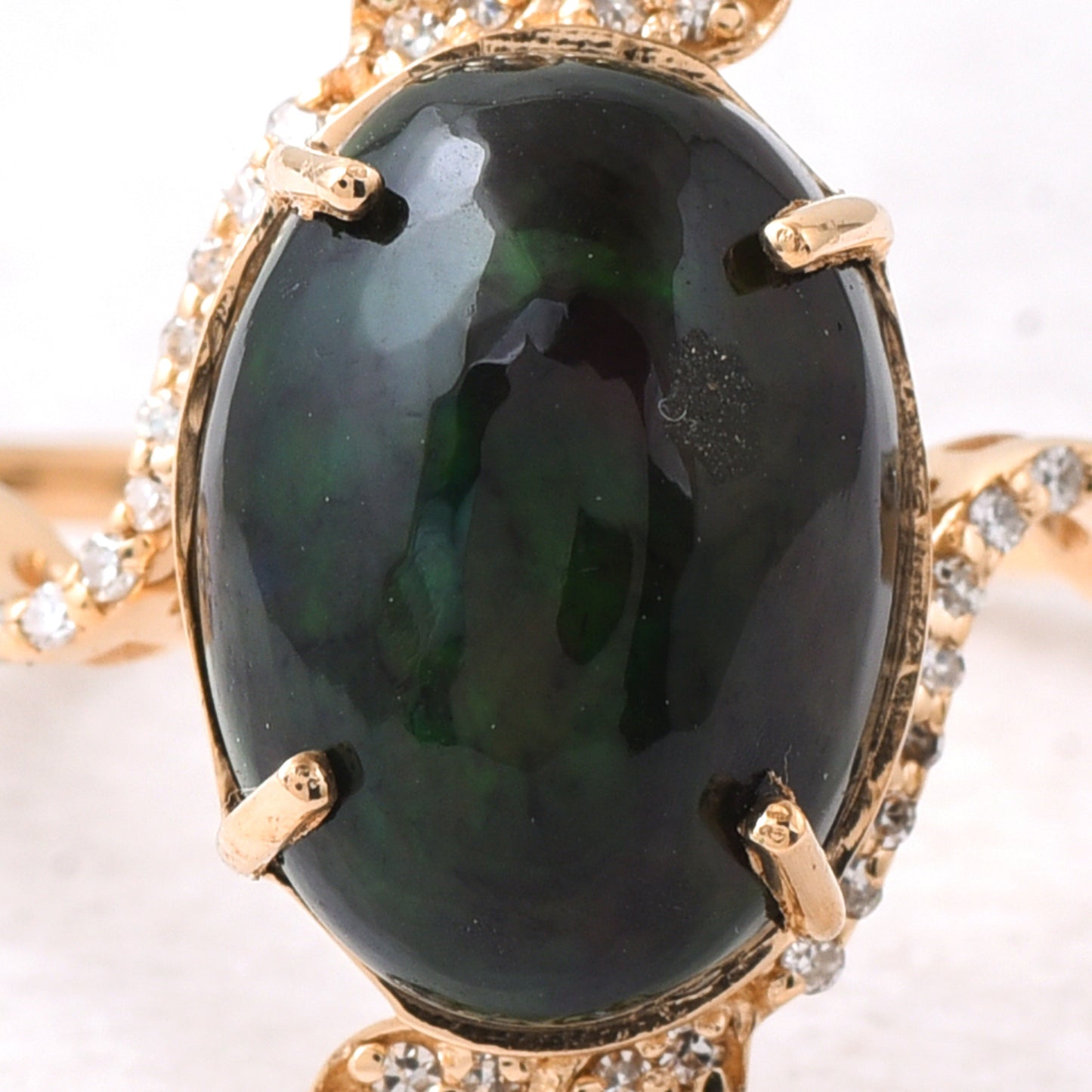 3.18 Ct Oval Cabochon Cut Natural Black Opal 14K Gold Ring